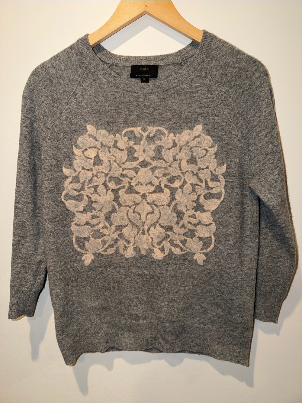 J.Crew Cashmere Merino Wool Blend Intarsia Floral Sweater